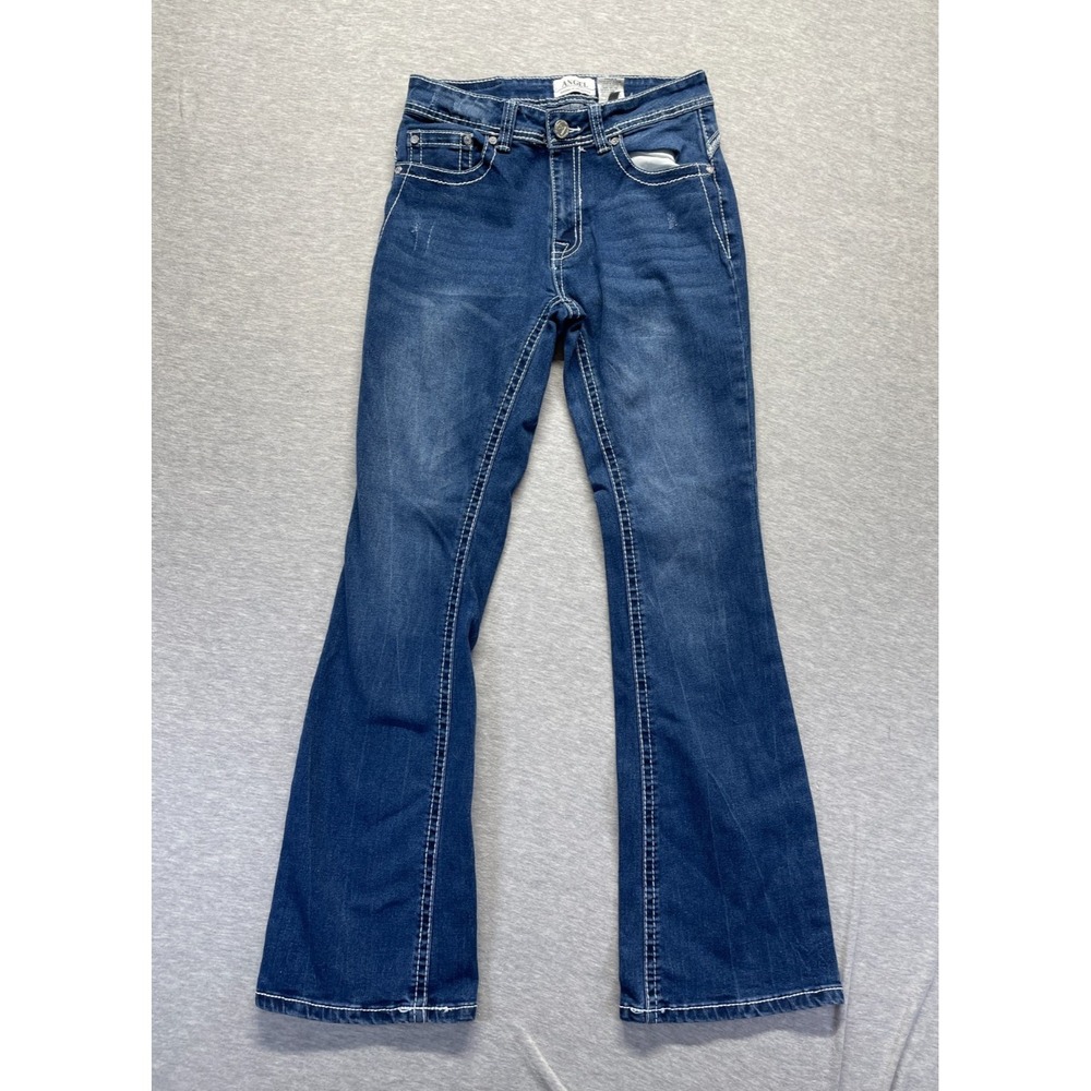 Angel Bootcut Jeans Womens 5 Blue Denim Mid Rise Rhinestone Stretch Streetwear